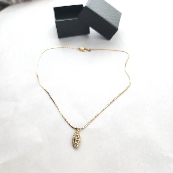 Authentic VTG Givenchy Signed Logo G Pendant Necklace Gold Crystal Rhinestone - Picture 1 of 10